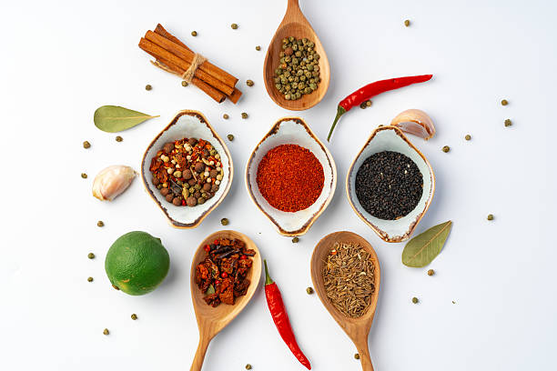 istock Bowls with various spices on white background 2236723296