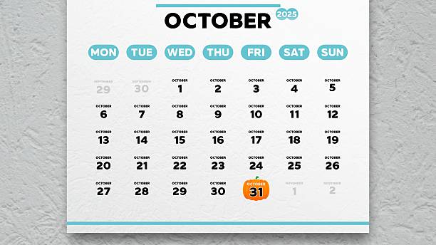 istock The date of Halloween 2025 highlighted on a wall calendar October page 2236726261