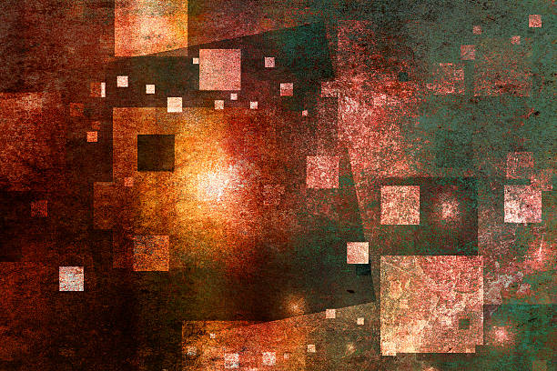 Art grunge textured background showing scattered squares in red, orange and brown colors.