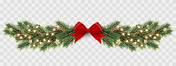 istock Christmas garland with red balls, cones, stars and bow, isolated. 2236737094