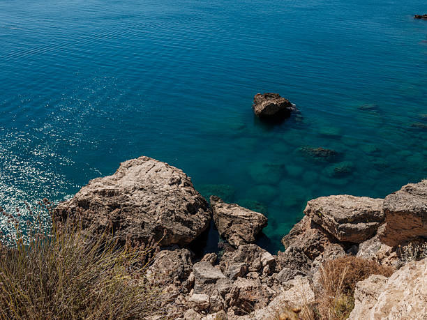 Stunning turquoise waters surrounding rocky coastline in Mediterranean