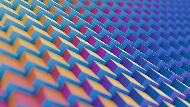 istock Vibrant abstract 3D render of a modern geometric pattern featuring an undulating surface of colorful cubes in blue, purple, and pink hues, creating a dynamic and visually engaging digital background 2236752885