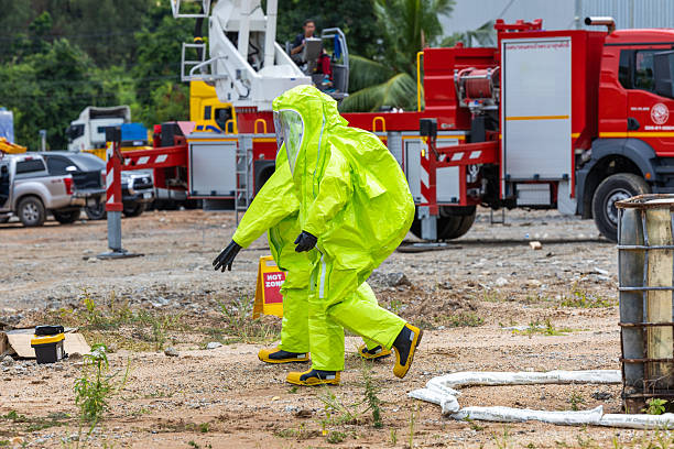 istock Firefighter training protect Chemical leak From the tank. Emergency response unit force held an exercise with a scenario that prepared for a possible atomic rocket attack 2236755930