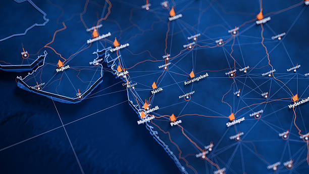 istock Nasik map big data visualization. Futuristic map infographic of city in India. Visual map data complexity in modern blue and orange colors 2236756023