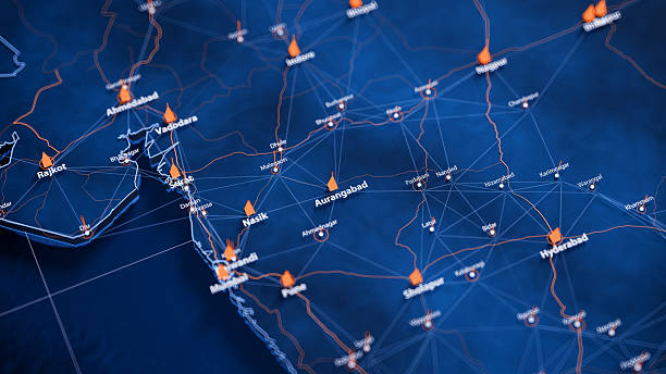 istock Aurangabad map big data visualization. Futuristic map infographic of city in India. Visual map data complexity in modern blue and orange colors 2236756240