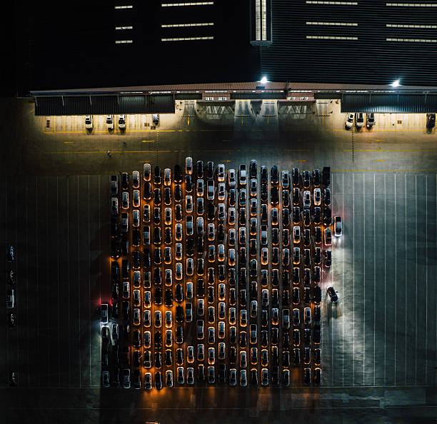Aerial View of Cars Undergoing Various Technical Tests at Night