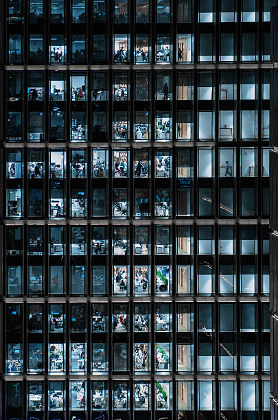 Business People Working in Office Building at Night
