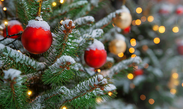 istock Festive pine tree decoration captured with a bokeh-filled background. Christmas background 2236762313