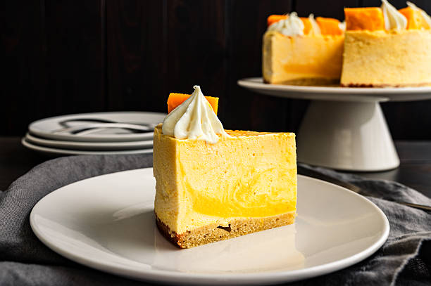 Slice of Mango Mousse Cake on a Plate