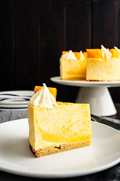 istock Slice of Mango Mousse Cake on a Plate 2236771084