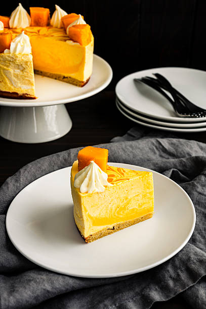 istock Slice of Mango Mousse Cake on a Plate Angled View 2236771128