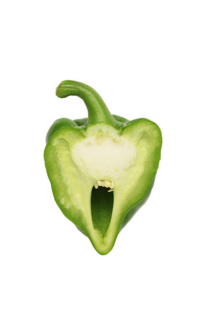 Green pepper monster isolated on white, crazy and cool. Top view