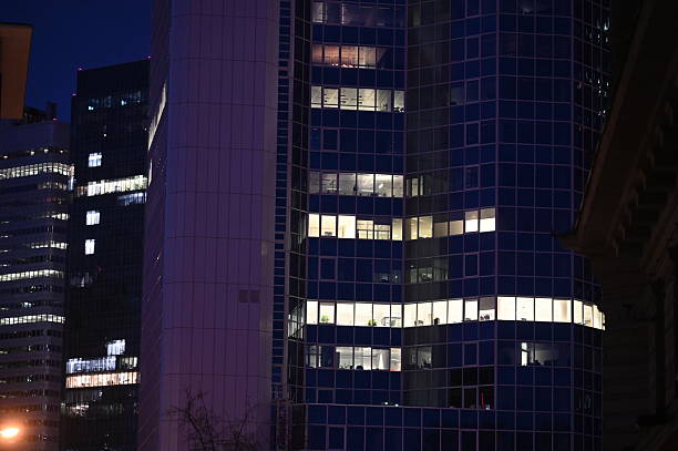 istock a skyscraper in Frankfurt at night 2236776333