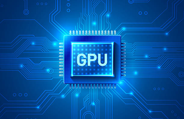 gpu chip banner, 3d rendering processor. vector illustration - küresel konumlama sistemi stock illustrations