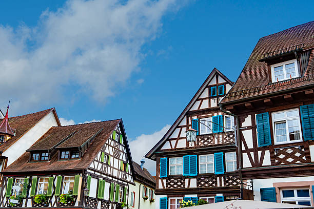 old crooked half-timbered houses in the old town of Ulm