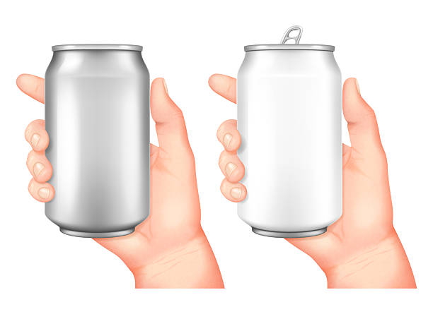 istock Hand holding aluminum beverage drink can isolated on white background. Vector illustration. 2236795701
