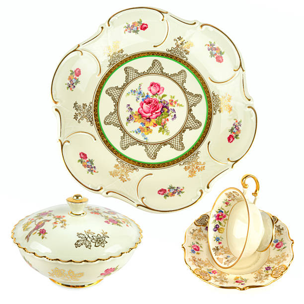 istock Elegant antique porcelain dishes on a white background. 2236805075