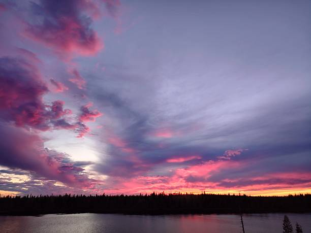Dramatic Sky with Silhouetted Trees Mountain Scenic - Landscape with colorful vibrant clouds at sunset.