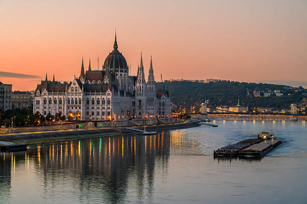 Budapest, Hungary: Sunrise over the Parliament Building along the Danube