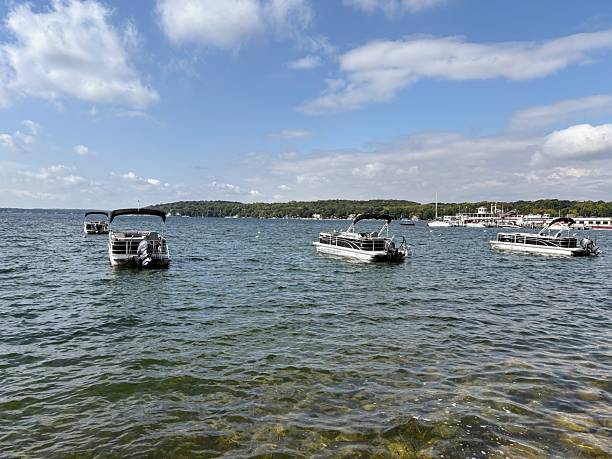 Saratoga Springs, USA - August 30, 2025. Marina at Saratoga Lake, Saratoga Springs, New York, USA