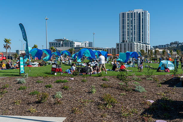 Treasure Islands new Cityside Park  with Off the Grid Event. People of all ages enjoying the new green space park.