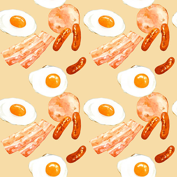 istock Seamless pattern of grilled processed meat and fried eggs. Hand-painted watercolor illustration material. 2236822457