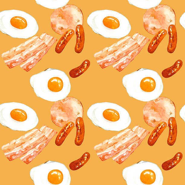 istock Seamless pattern of grilled processed meat and fried eggs. Hand-painted watercolor illustration material. 2236823503