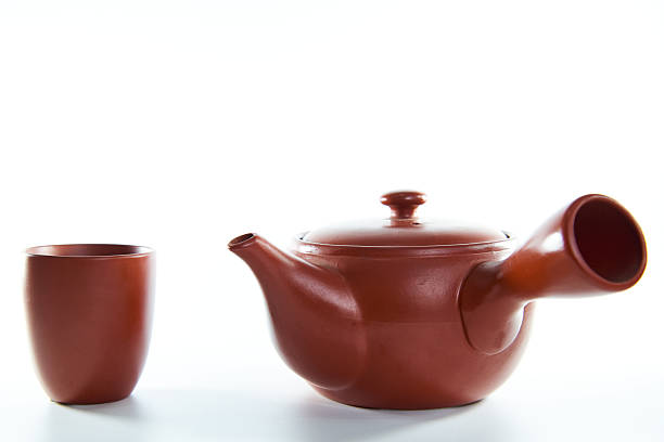 istock Japanese Brown Ceramic Kyusu Teapot and Cup on White Background 2236828040