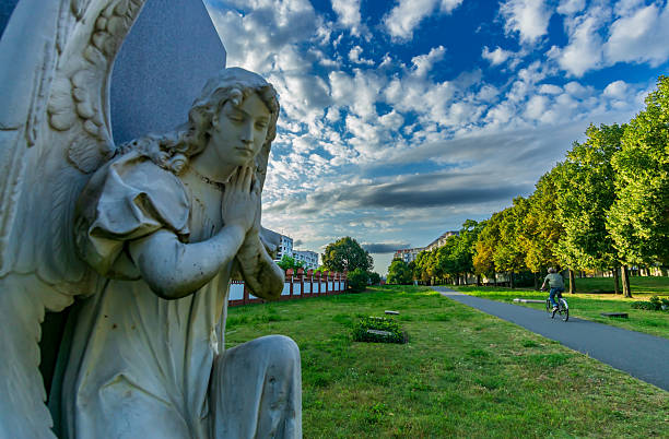 Christian cemetery over green grass.