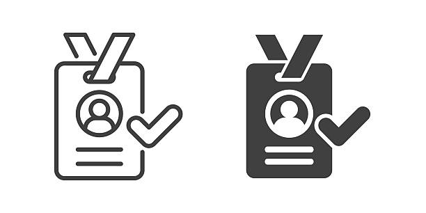 stockillustraties, clipart, cartoons en iconen met verified id card icon. line and glyph solid icon - sleutelkoord
