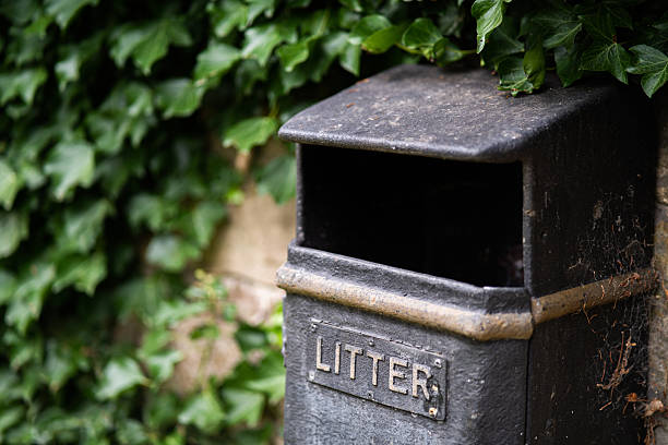 istock Litter bin in green park setting, useful for awareness posters, digital campaigns 2236853024