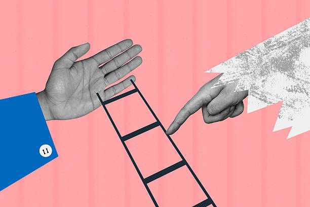 istock Image full 3d pop artwork collage of human hands point ladder career promotion concept opportunity aim achievement success 2236855751