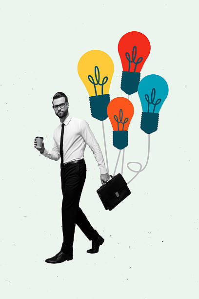 istock Trend composite sketch photo collage of idea solution jigsaw creative challenge young businessman walk hand hold suitcase cup drink coffee 2236856661