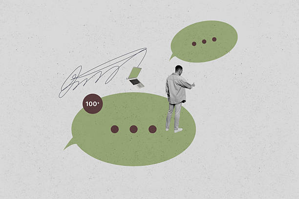 istock Collage with person surrounded by message bubbles symbolizing chatting communication online interaction business 2236858868