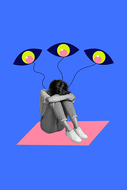 istock Trend artwork banner sketch 3D collage of exploitation manipulation domination puppet control eys watch young woman sit stressed problem 2236858922