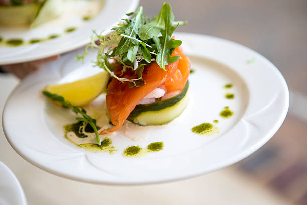 Plated food as part of a meal at a celebratory event