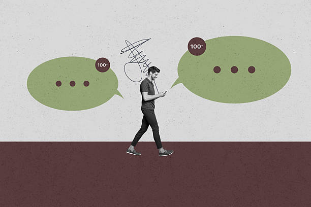 istock Collage with person surrounded by message bubbles symbolizing chatting communication online interaction business 2236861718