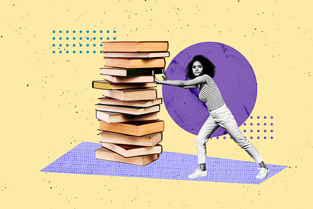 istock Composite art banner 3d photo collage of puzzled girl carry book stack loaded burden workload homework literature subject 2236861871