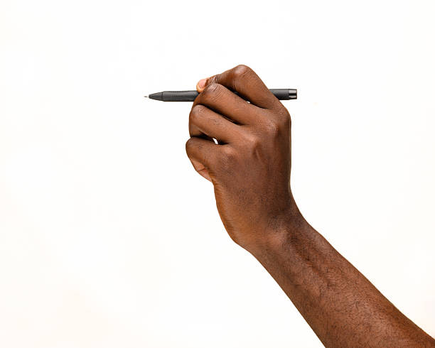 istock Hand holding pen sideways on white background 2236862288
