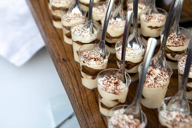 White and brown chocolate dessert in cup