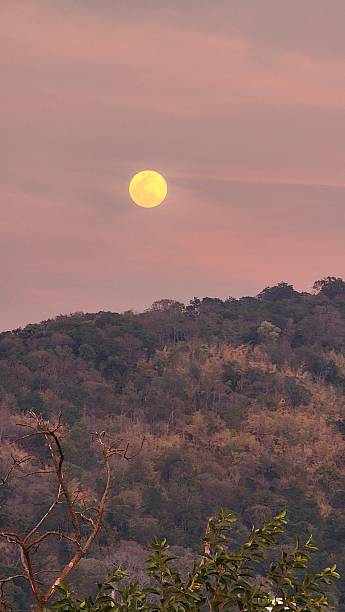 istock Yellow Moon Above Mountain Silhouette 2236877580