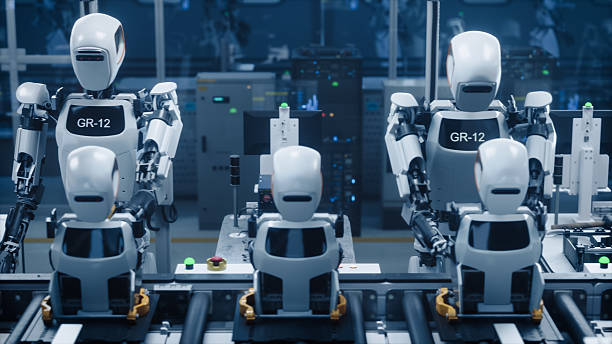 istock Sophisticated Humanoid Robots Efficiently Assemble on a Advanced Production Line, Demonstrating Advanced Robotics and Precision Technology in a Futuristic Industrial Environment. 2236878889