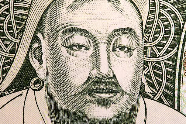 Genghis Khan a closeup portrait from Mongolian money - Tugrik