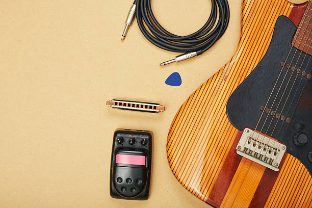 istock Flat lay electric guitar and accessories 2236883305