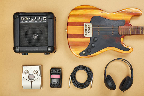 istock Flat lay electric guitar and accessories 2236883485