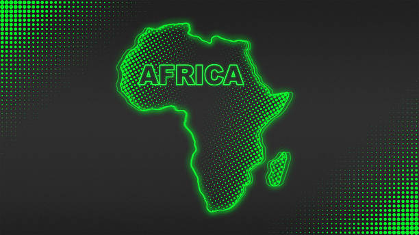 istock Neon Green Africa Map Outline Futuristic Digital Glow Halftone Illustration 2236893896