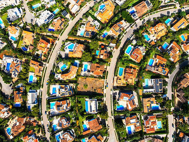 istock Luxury houses with pool, drone view 2236895220