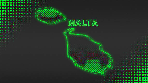 istock Neon Green Malta Map Outline Futuristic Digital Glow Halftone Illustration 2236896284