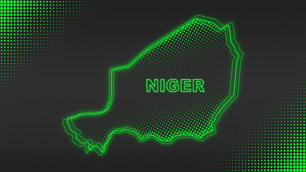 istock Neon Green Niger Map Outline Futuristic Digital Glow Halftone Illustration 2236896470