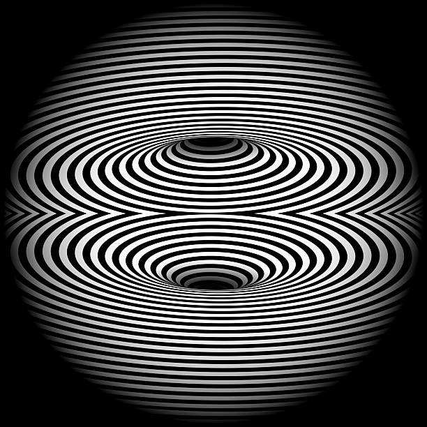 istock Op art, optical art sphere, hypnotic distorted lines background. Black and white tunnel wallpaper. Psychedelic twisted stripes pattern. Template for posters, banners, cover. Vector optical illusion 2236899277